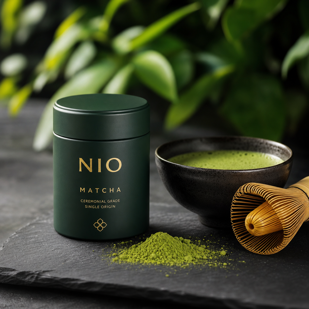 NIO lata de matcha con accesorios tradicionales